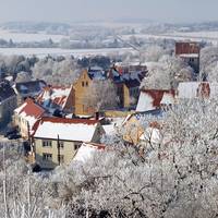 Winterlicher Blick auf den Landsberger Stadtkern